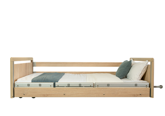Niedrigbett SERACARE Low 11-80, 90x200, Lindberg Eiche, durchgehende Seitengitter