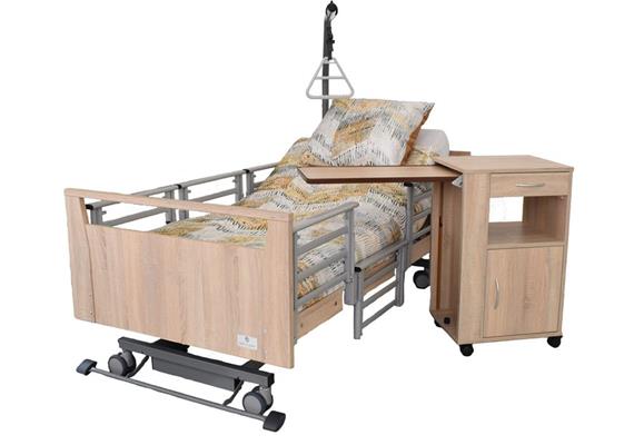 Pflegebett ELBACARE 90x200, 24-80cm, Eiche, SG 3-geteilt, int.Liegeflächenverlängerung