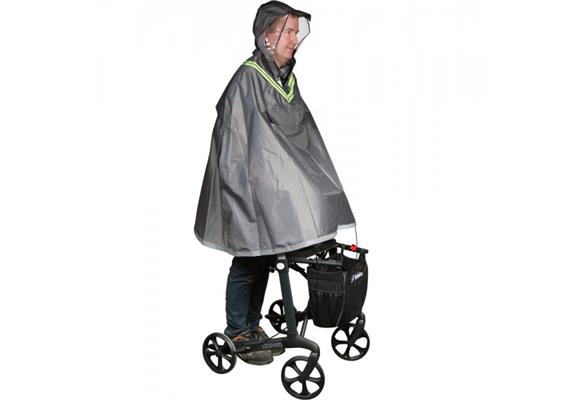 Regenponcho für Rollatorfahrer mit Leuchtstreifen grau (Regencape large)