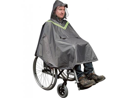 Regenponcho für Rollstuhlfahrer ohne Ärmel mit Leuchtstreifen grau (Regencape)