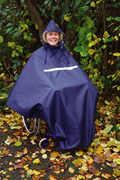 Regenschutz mit Ärmel und Beinschutz zu Scooter/Rollstuhl blau (marine) mit  Kapuze und Arm