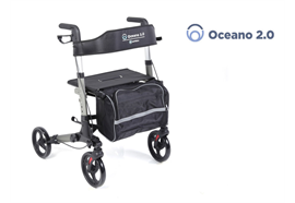 Reiserollator Oceano 2.0, grau mit Rückengurt, Tasche und Stockhalter