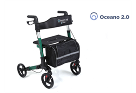 Reiserollator Oceano 2.0, grün mit Rückengurt, Tasche und Stockhalter