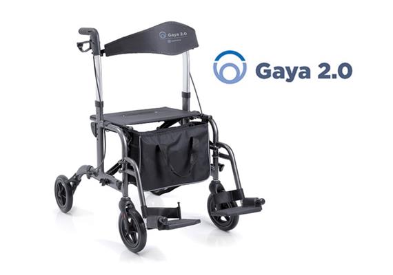 Rollstuhl/Rollator Gaya 2.0 silber mit Rückenbügel - 2-in-1 Funktion