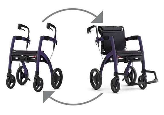 Rollstuhl/Rollator Rollz Motion² dark purple 2-in-1 mit TB, max. Belastbarkeit: 125 kg