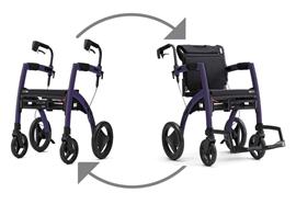 Rollstuhl/Rollator Rollz Motion² dark purple 2-in-1 mit TB, max. Belastbarkeit: 125 kg
