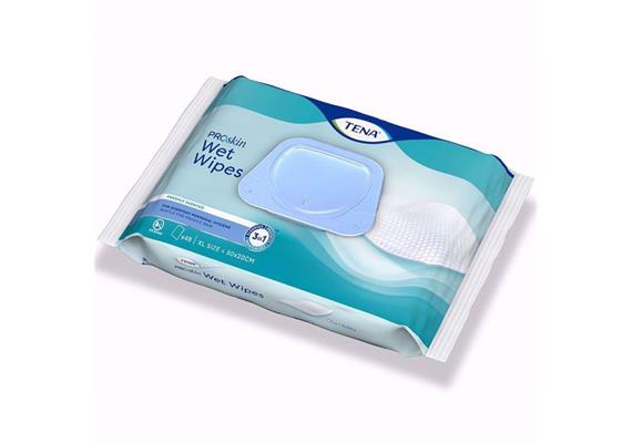 TENA Wet Wipes ca 30x20cm Feuchtigkeitstüchlein 3-in-1 48 Stk alkoholfrei Pro Skin