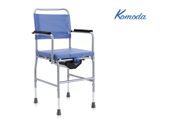 Toilettenstuhl Komoda blau, SB48, auf 4 Füssen, höhenverstellbar, inkl. Eimer